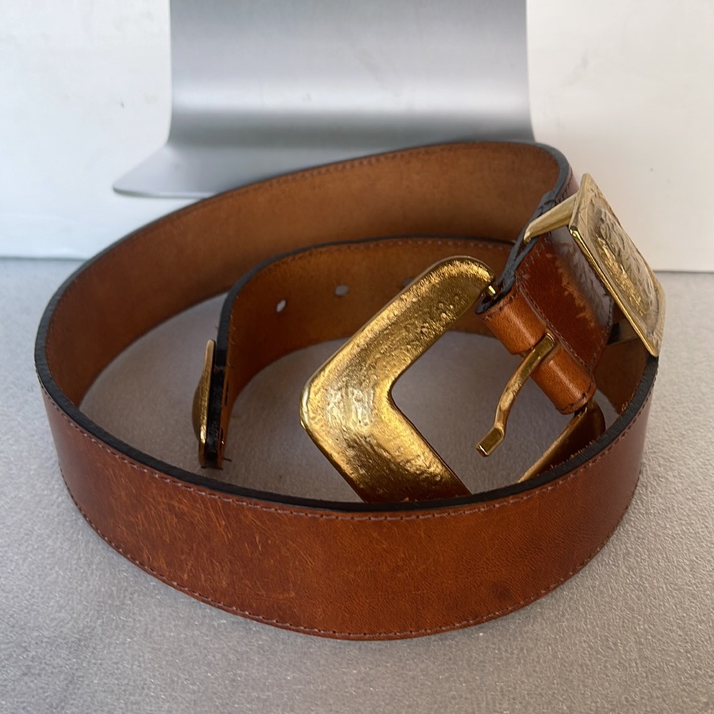 Paulith 1160 Brown Leather Vintage Belt with Gold Accents - Picture 13 of 16